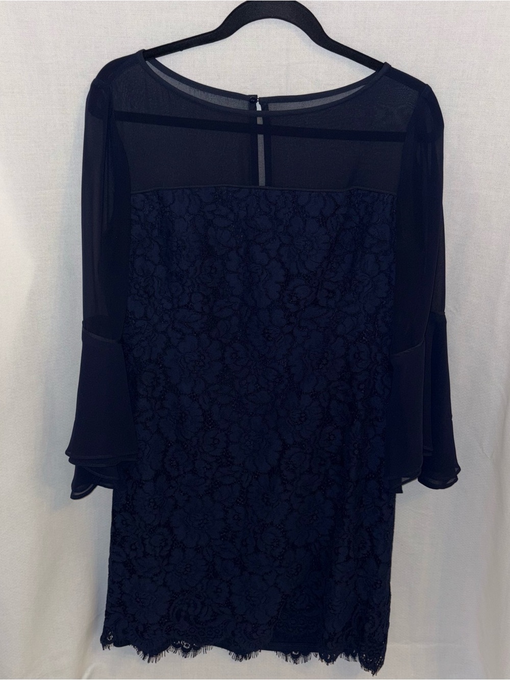 Lauren by Ralph Lauren Navy Blue lace dress with sheer bell sleeves Size 10